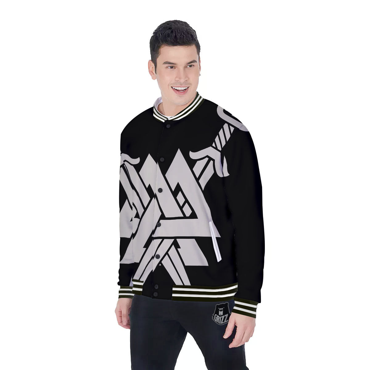 Symbol Viking Valhalla Print Baseball Jacket-grizzshop