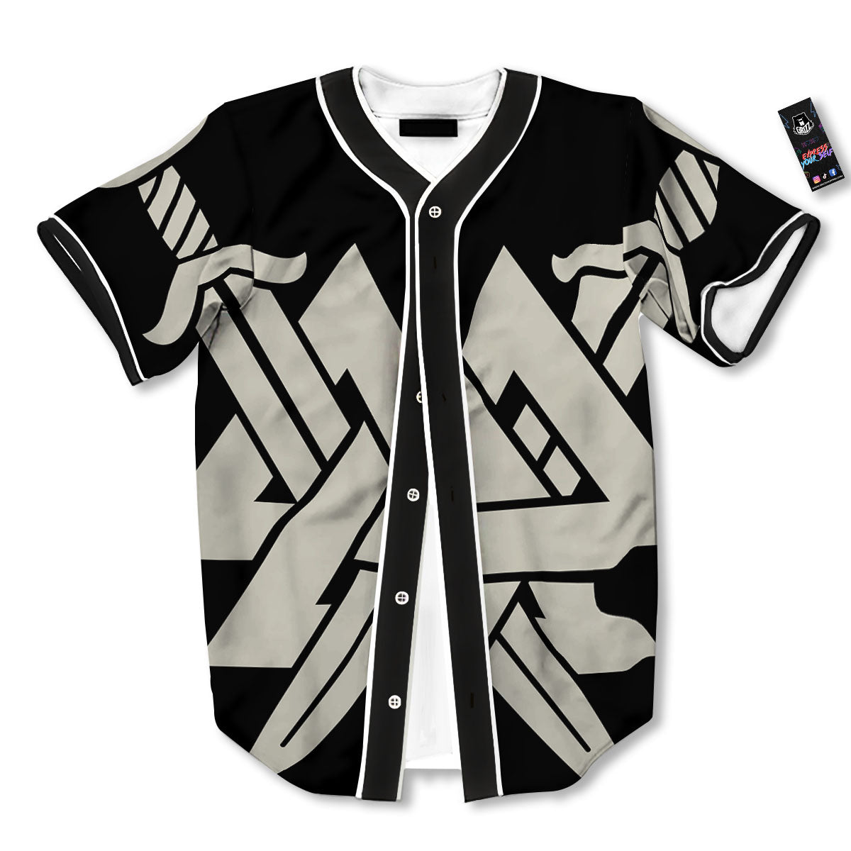 Symbol Viking Valhalla Print Baseball Jersey-grizzshop