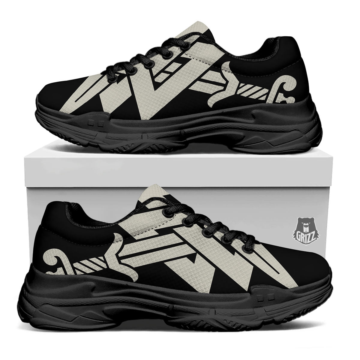 Symbol Viking Valhalla Print Black Chunky Shoes-grizzshop