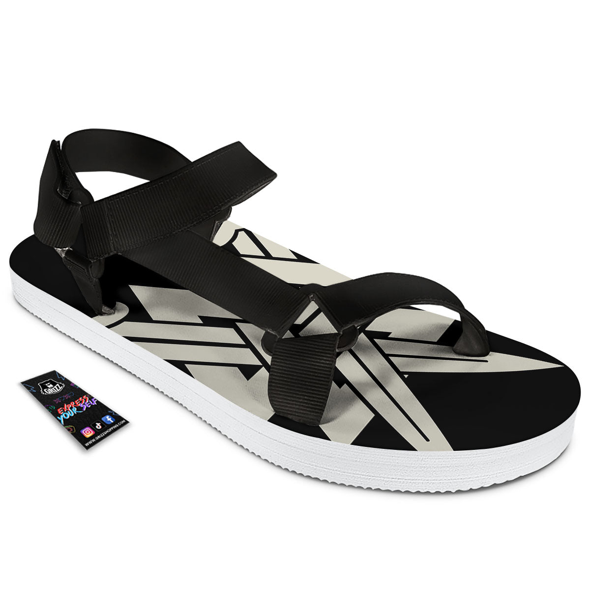Symbol Viking Valhalla Print Black Open Toe Sandals-grizzshop