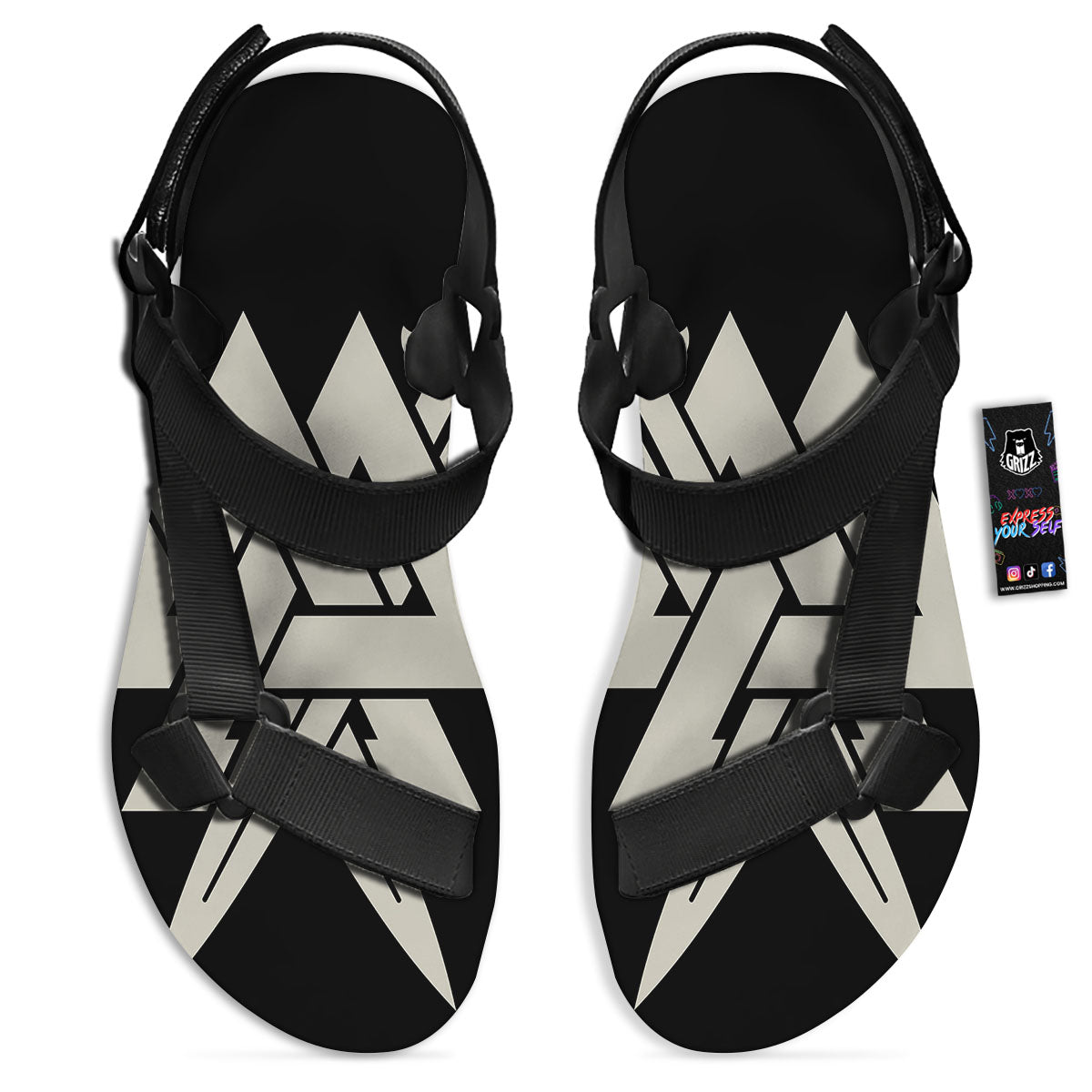 Symbol Viking Valhalla Print Black Open Toe Sandals-grizzshop