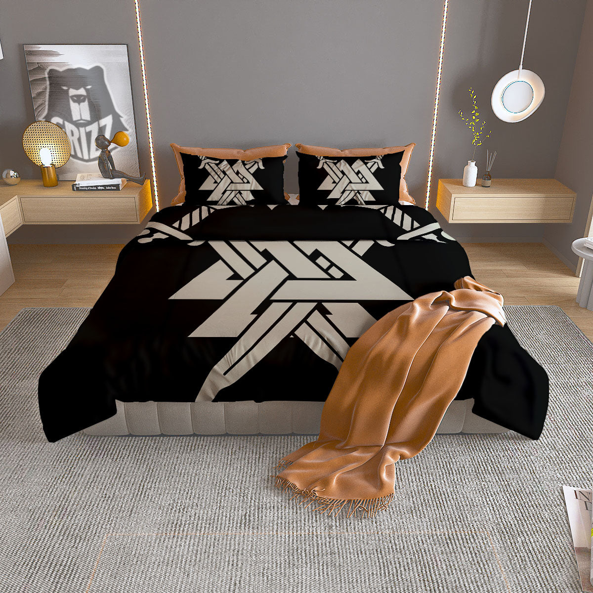 Symbol Viking Valhalla Print Duvet Cover Bedding Set