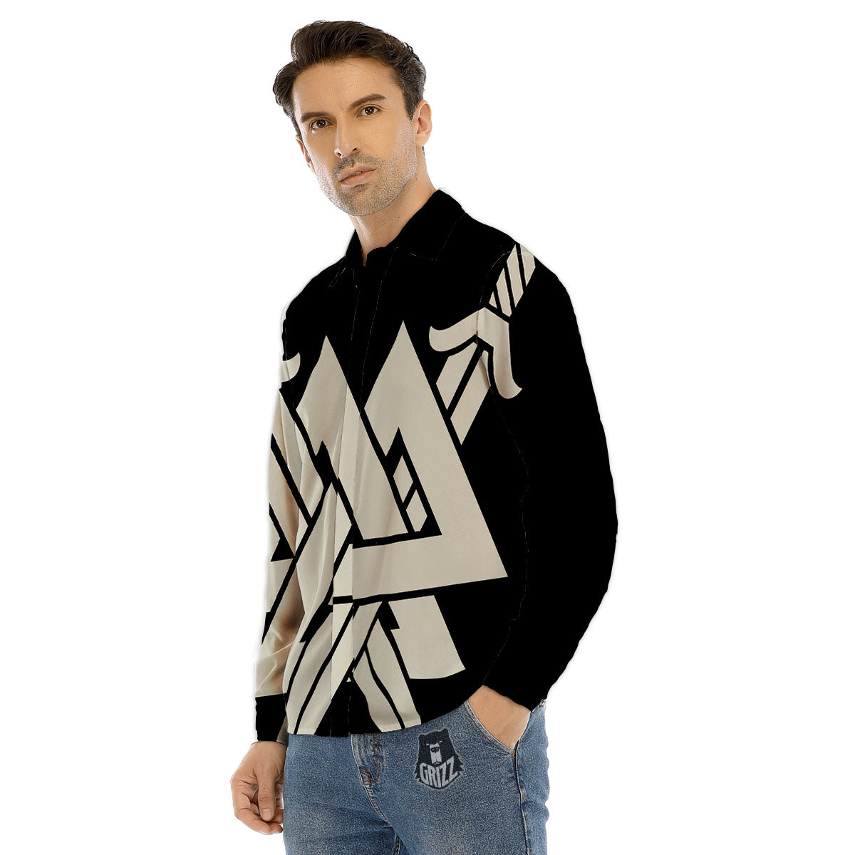 Symbol Viking Valhalla Print Men's Dress Shirts-grizzshop