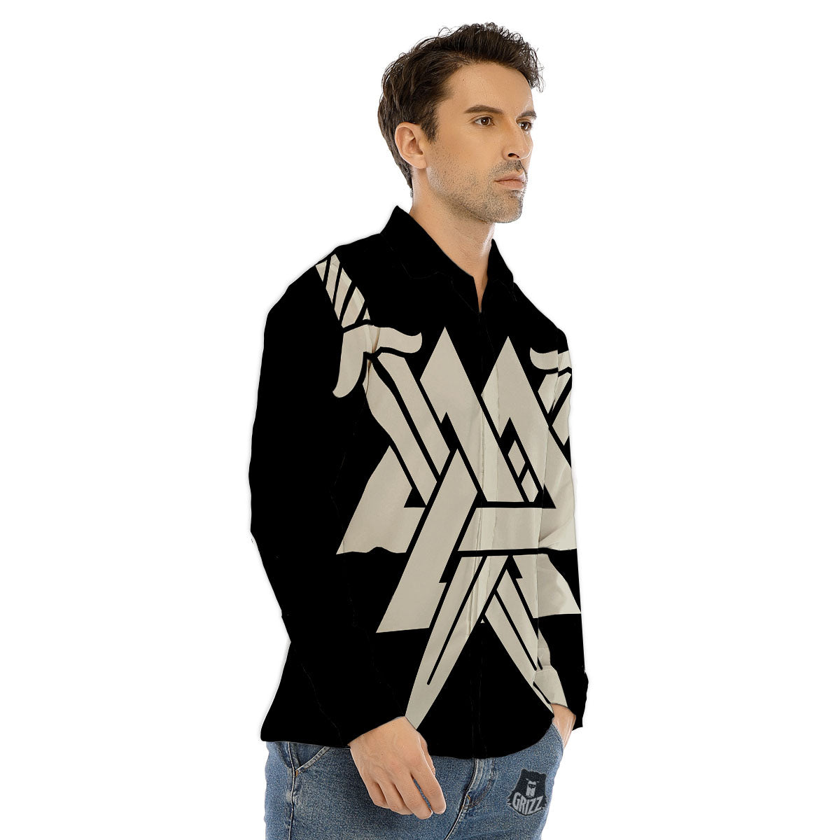 Symbol Viking Valhalla Print Men's Dress Shirts-grizzshop