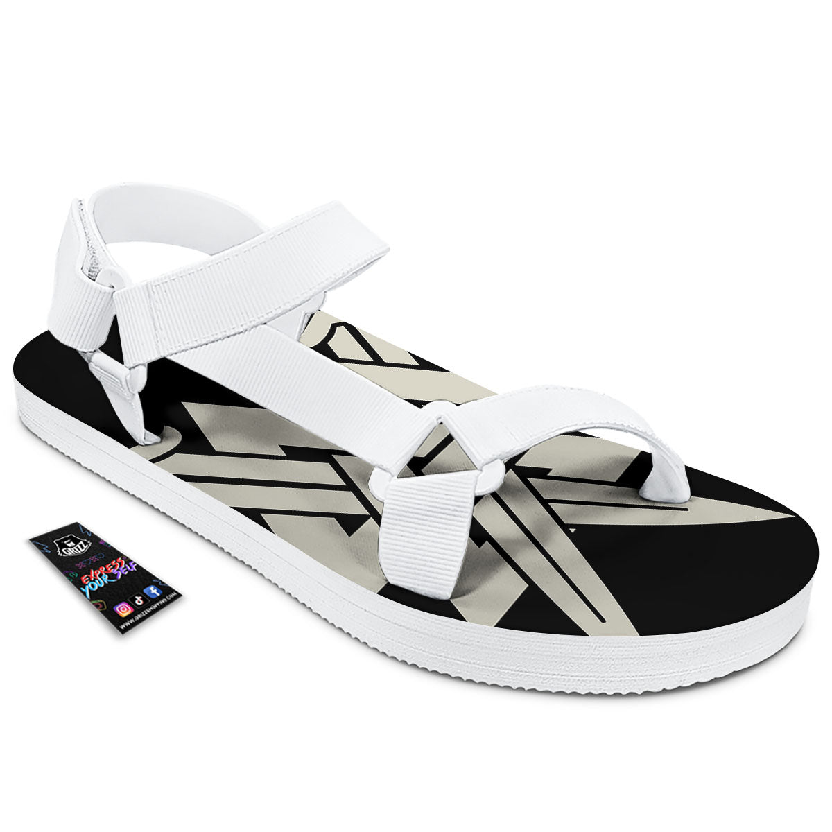 Symbol Viking Valhalla Print White Open Toe Sandals-grizzshop