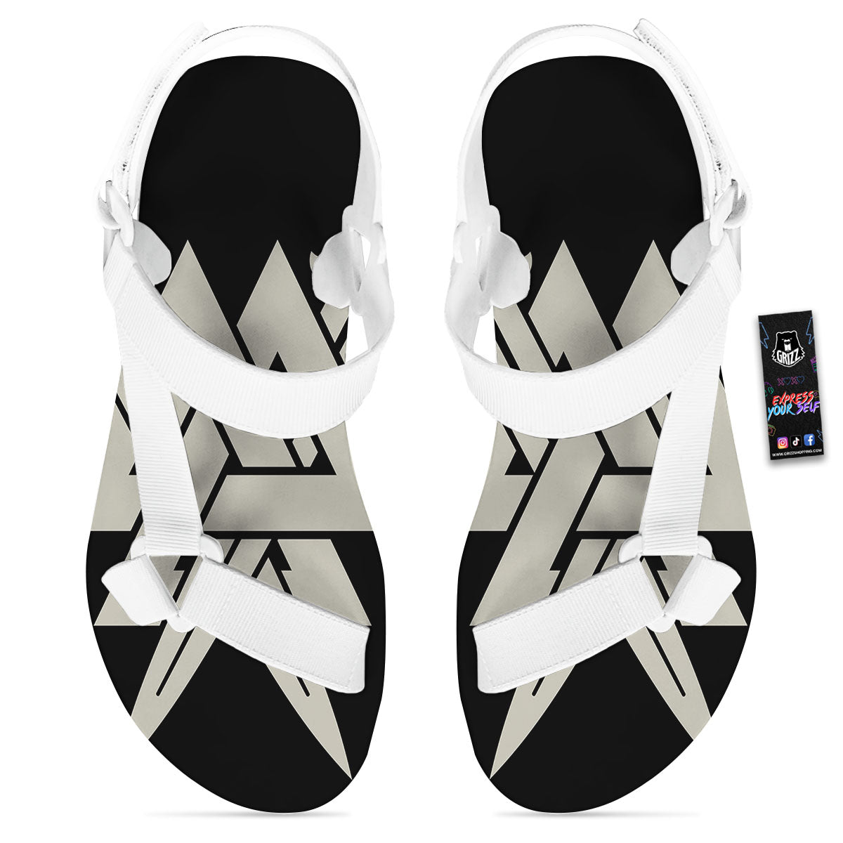 Symbol Viking Valhalla Print White Open Toe Sandals-grizzshop