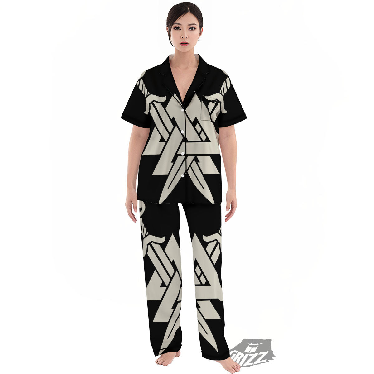 Symbol Viking Valhalla Print Women's Pajamas Set-grizzshop