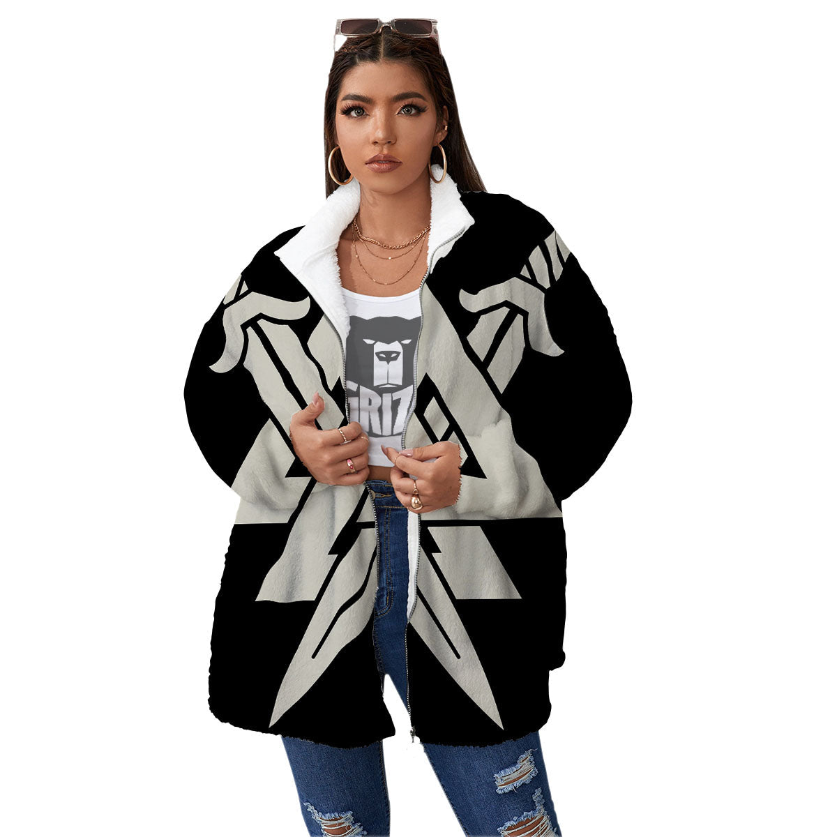 Symbol Viking Valhalla Print Women's Sherpa Jacket-grizzshop