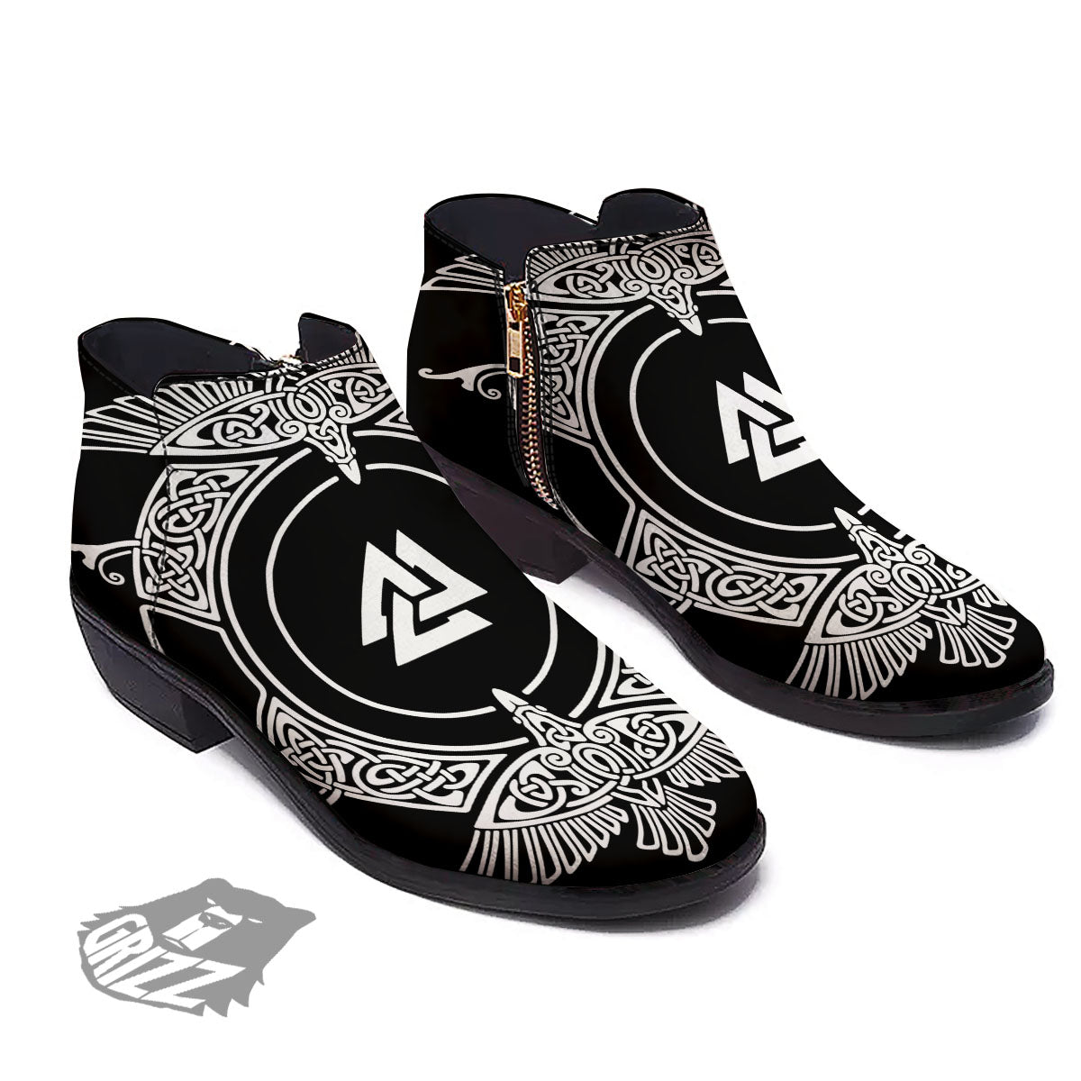 Symbol Viking Valknut Print Ankle Boots-grizzshop