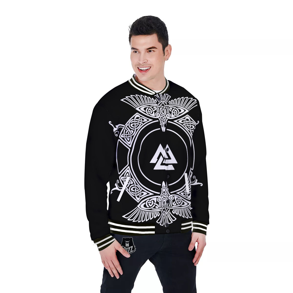 Symbol Viking Valknut Print Baseball Jacket-grizzshop