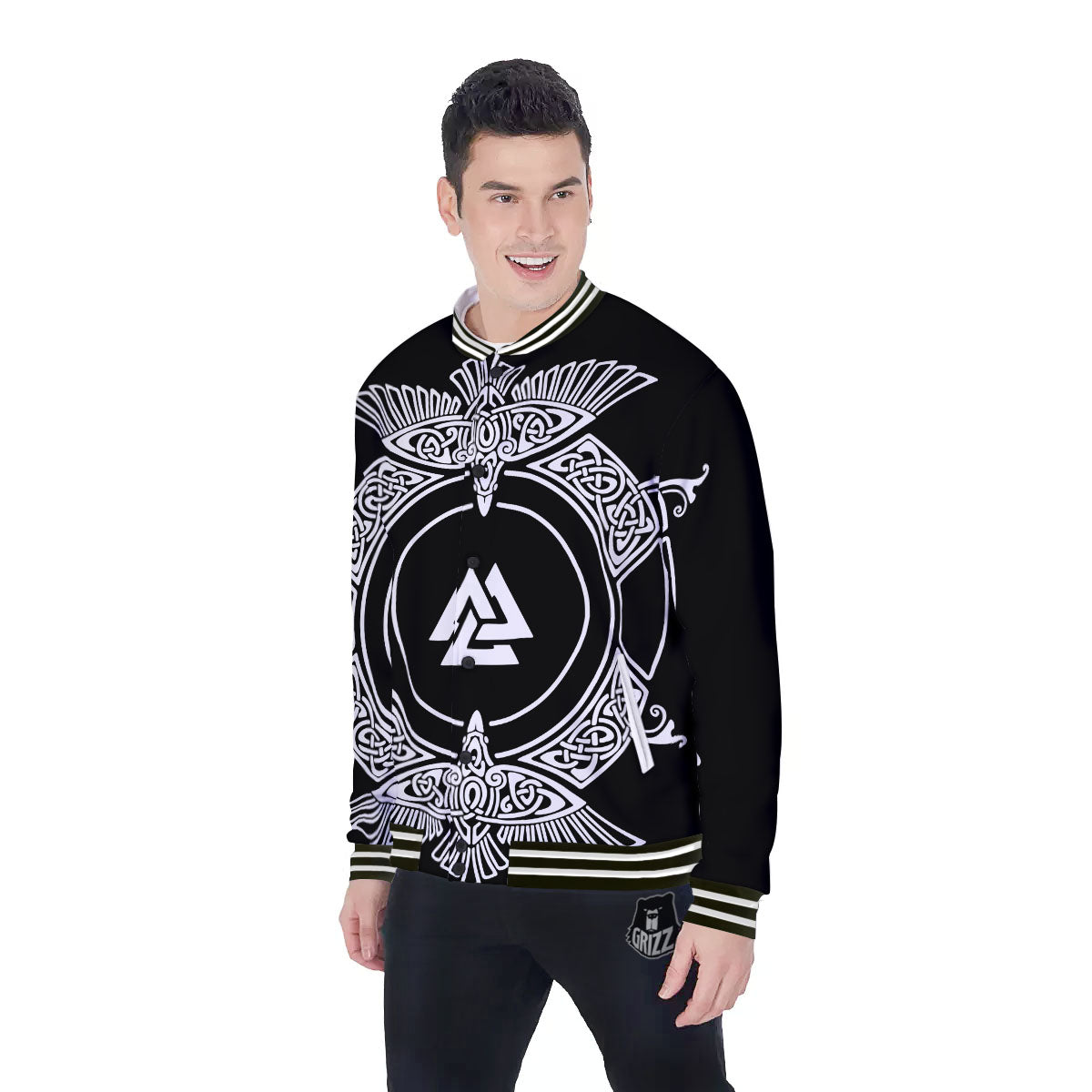 Symbol Viking Valknut Print Baseball Jacket-grizzshop