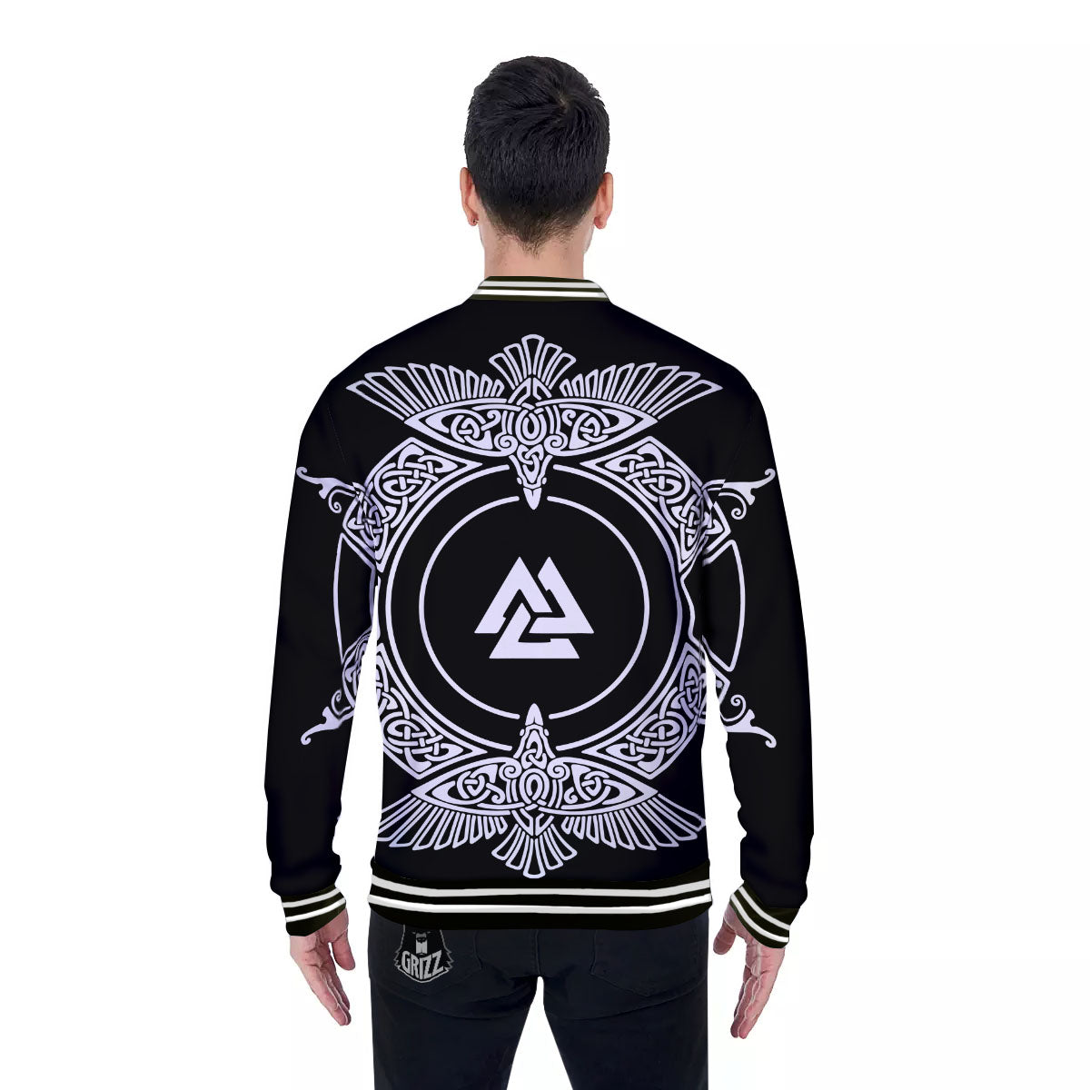 Symbol Viking Valknut Print Baseball Jacket-grizzshop