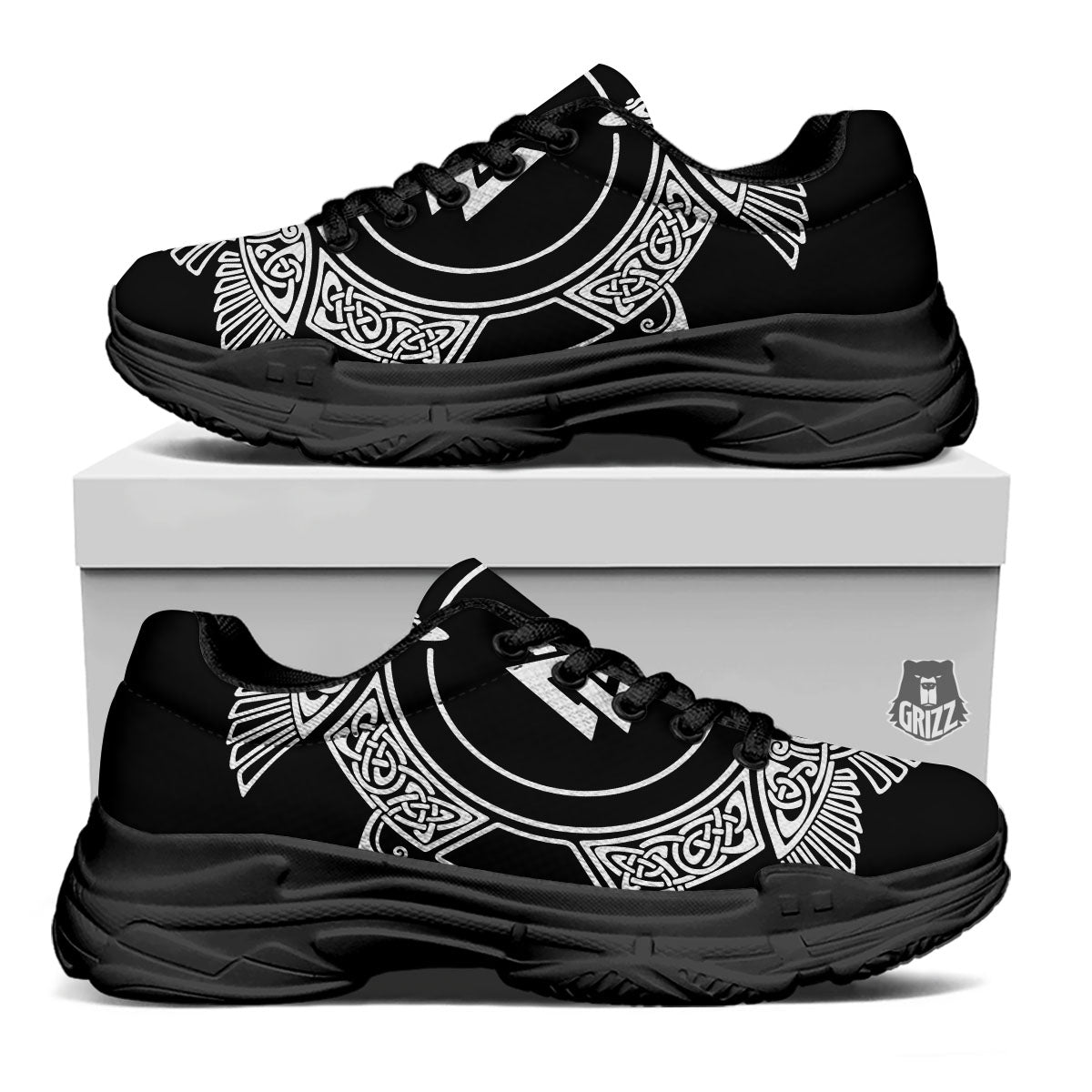 Symbol Viking Valknut Print Black Chunky Shoes-grizzshop