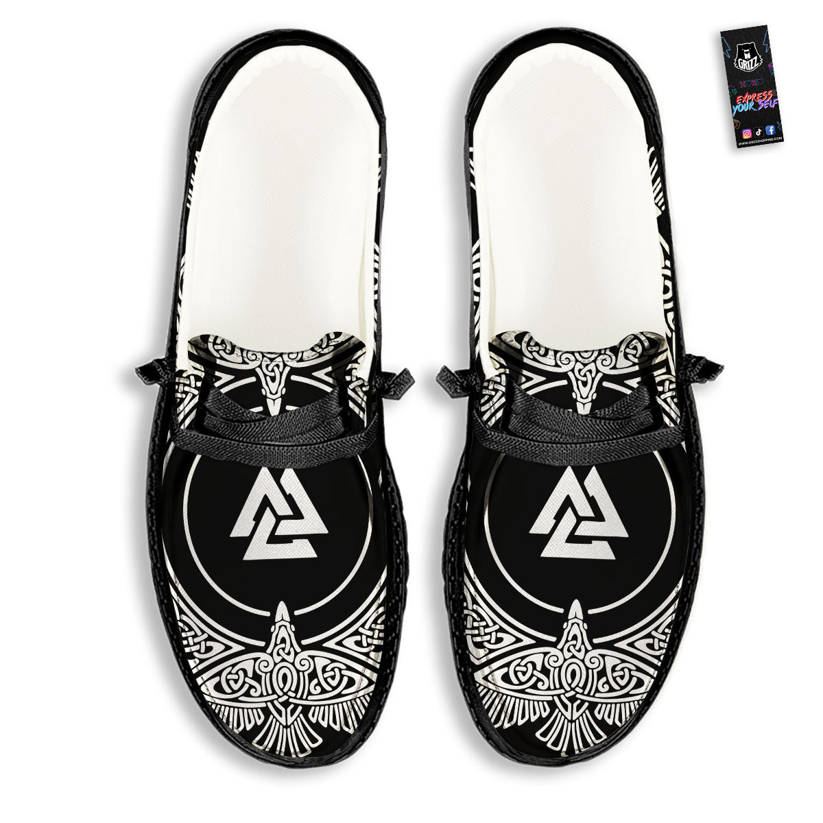 Symbol Viking Valknut Print Black Loafers-grizzshop