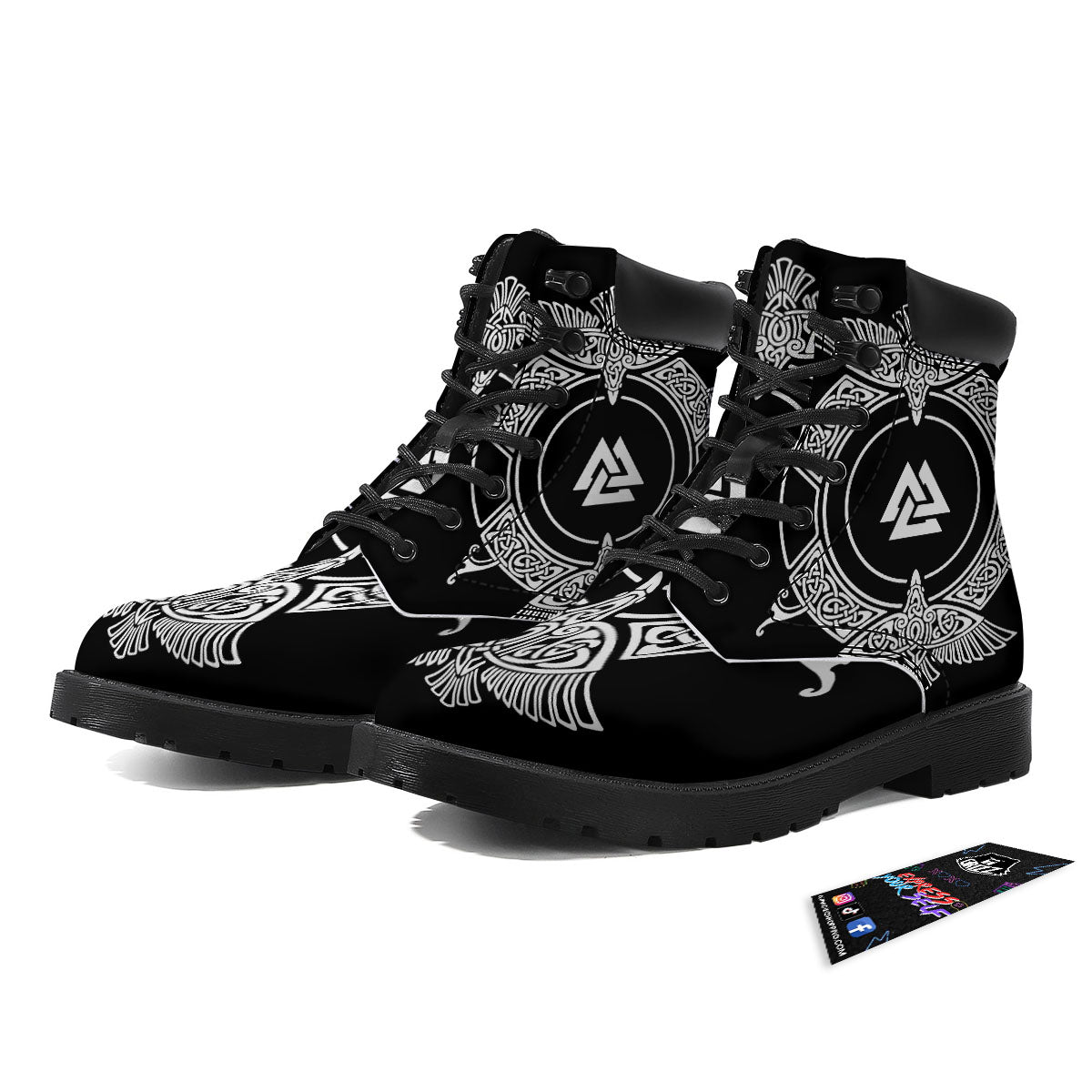 Symbol Viking Valknut Print Boots-grizzshop
