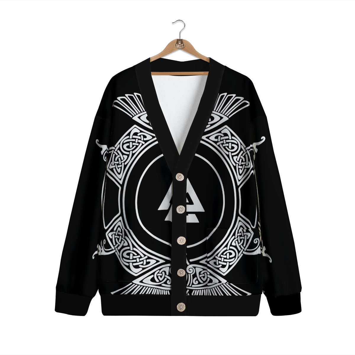 Symbol Viking Valknut Print Cardigan-grizzshop