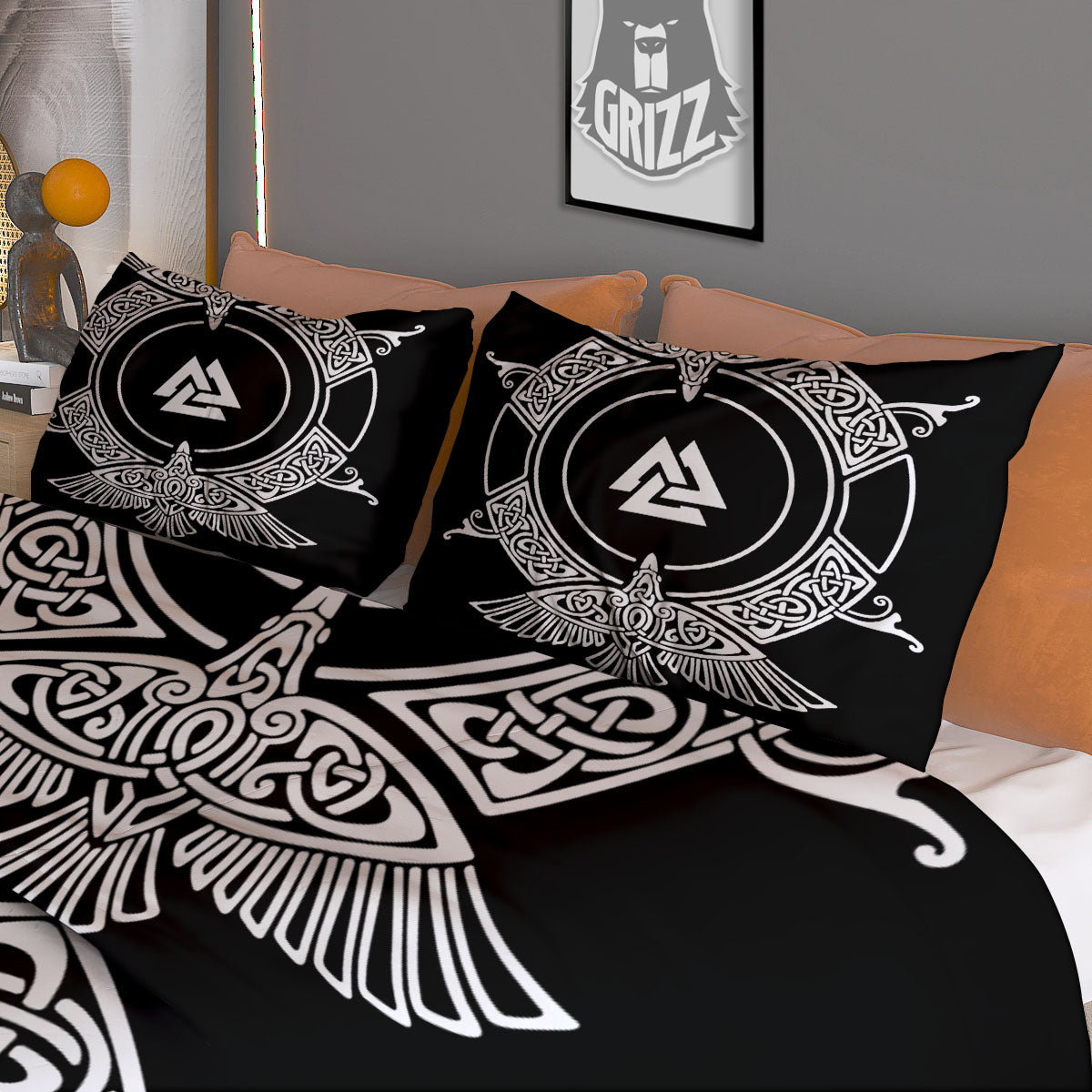 Symbol Viking Valknut Print Duvet Cover Bedding Set