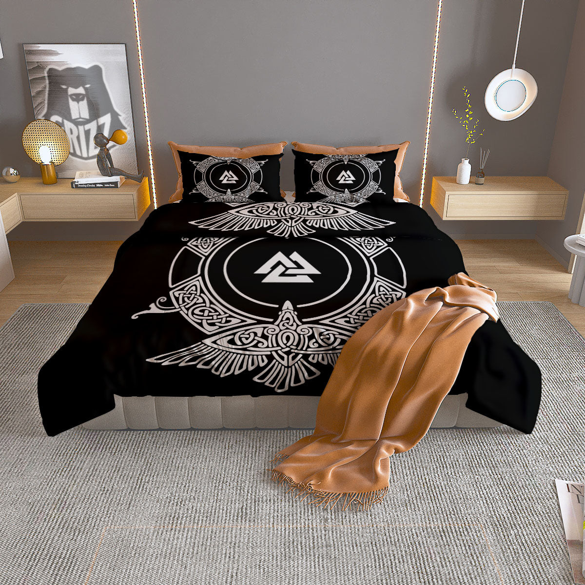 Symbol Viking Valknut Print Duvet Cover Bedding Set