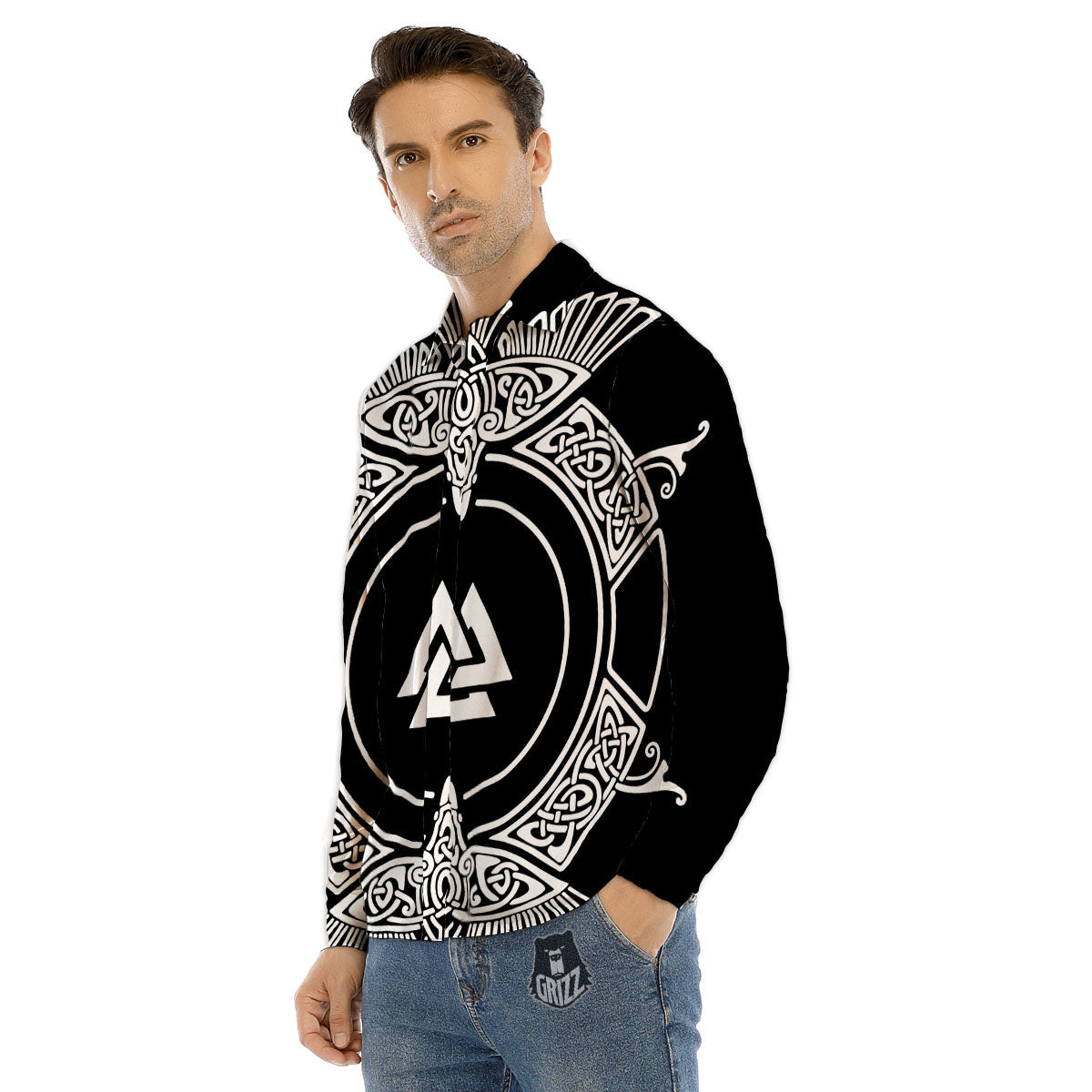 Symbol Viking Valknut Print Men's Dress Shirts-grizzshop
