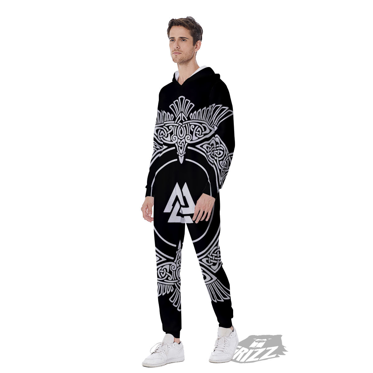 Symbol Viking Valknut Print Men's Jumpsuit-grizzshop