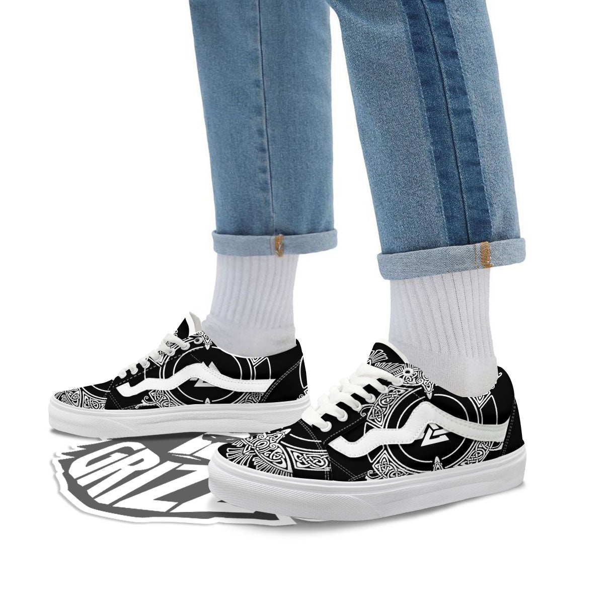 Symbol Viking Valknut Print Skate Shoes-grizzshop