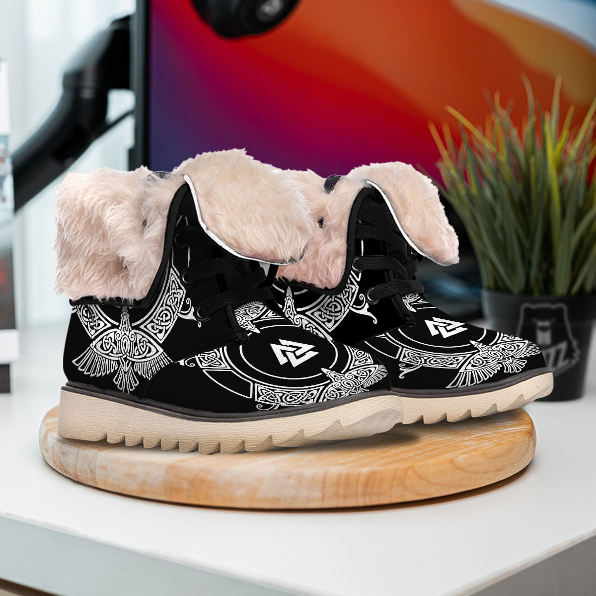 Symbol Viking Valknut Print Snow Boots-grizzshop