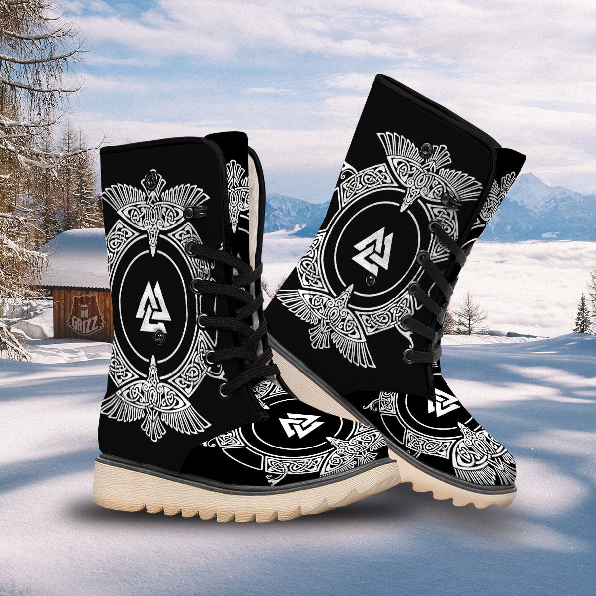 Symbol Viking Valknut Print Snow Boots-grizzshop