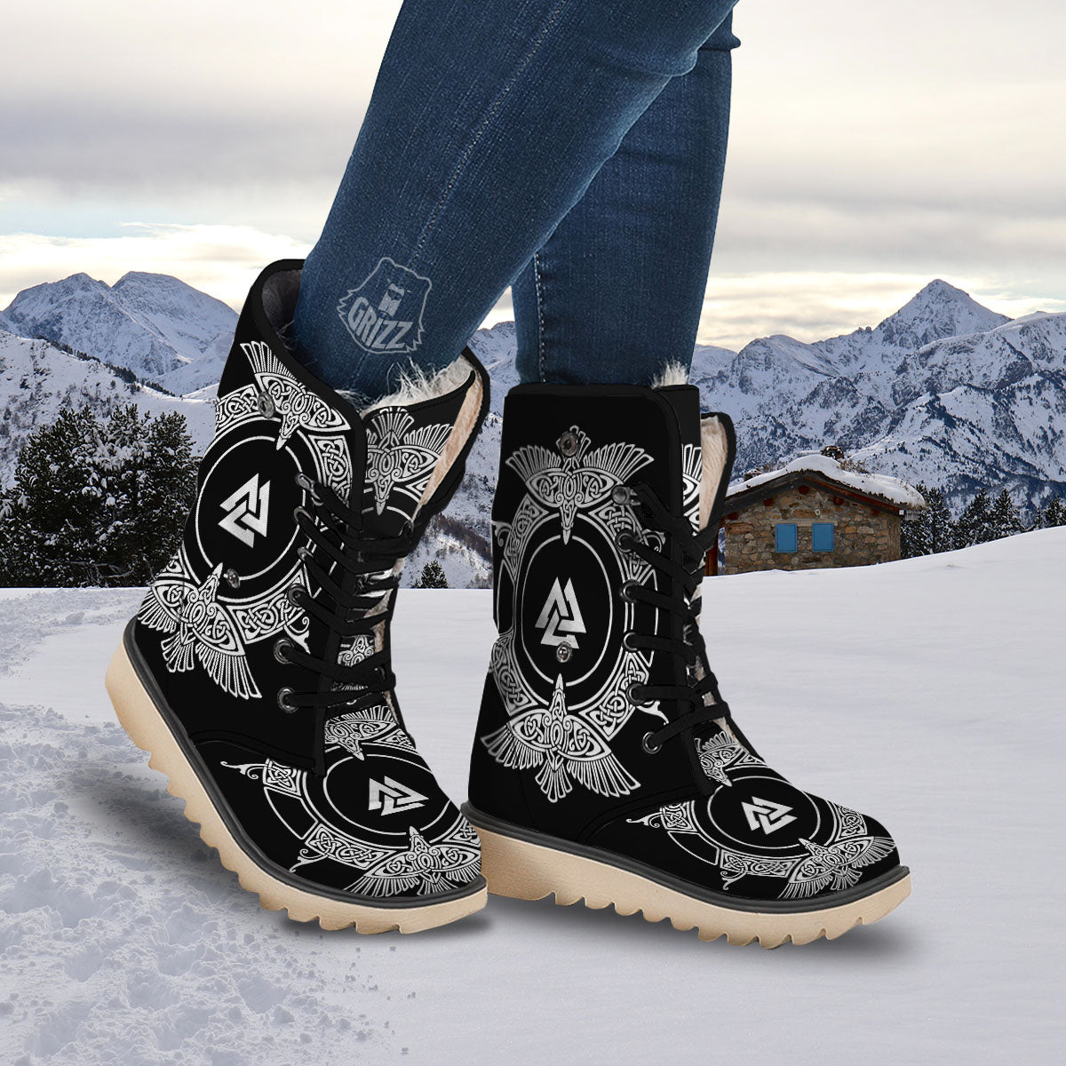 Symbol Viking Valknut Print Snow Boots-grizzshop