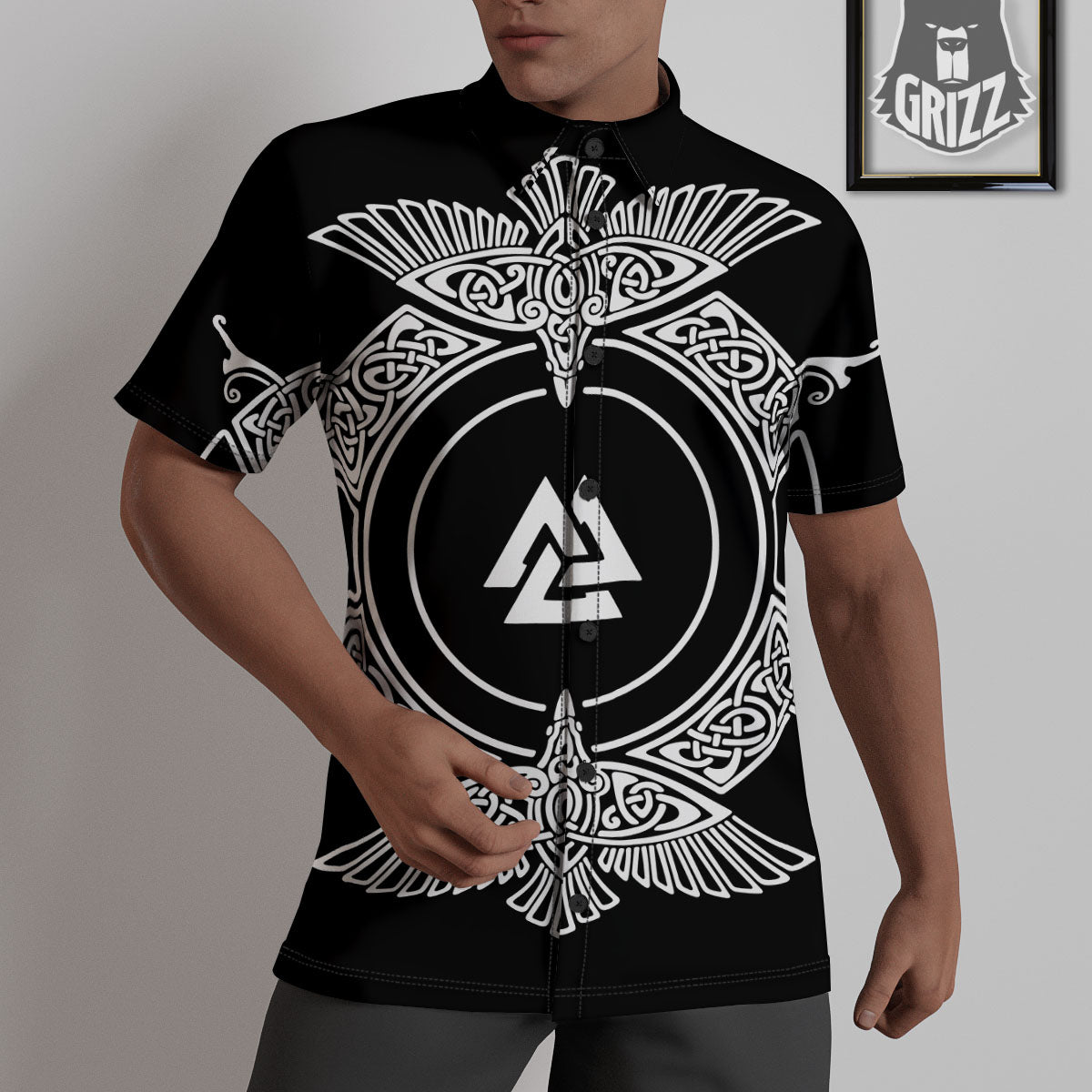 Symbol Viking Valknut Print Untucked Shirts-grizzshop