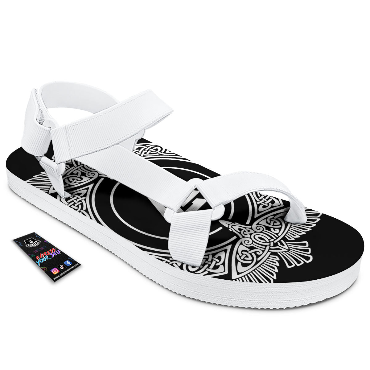 Symbol Viking Valknut Print White Open Toe Sandals-grizzshop