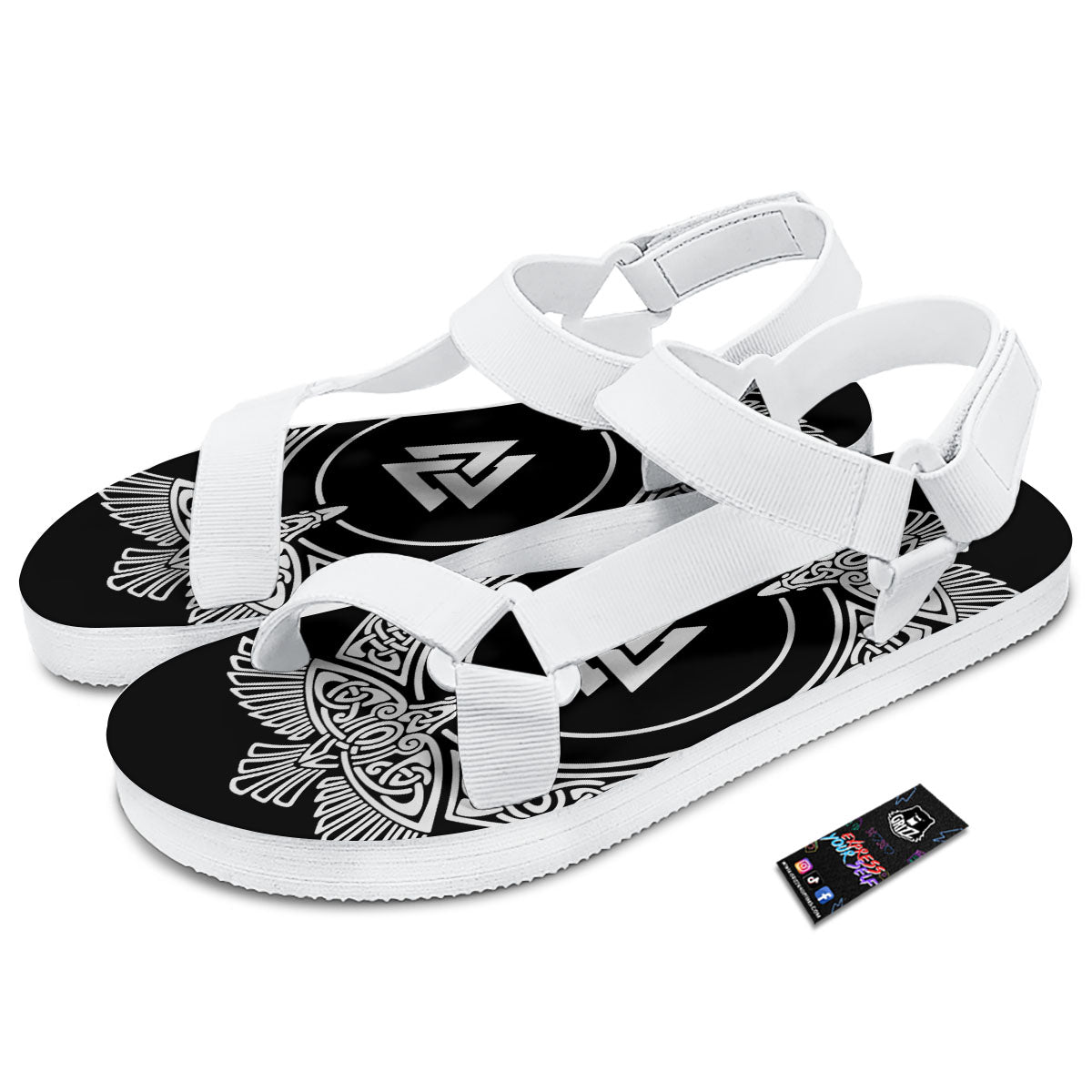 Symbol Viking Valknut Print White Open Toe Sandals-grizzshop