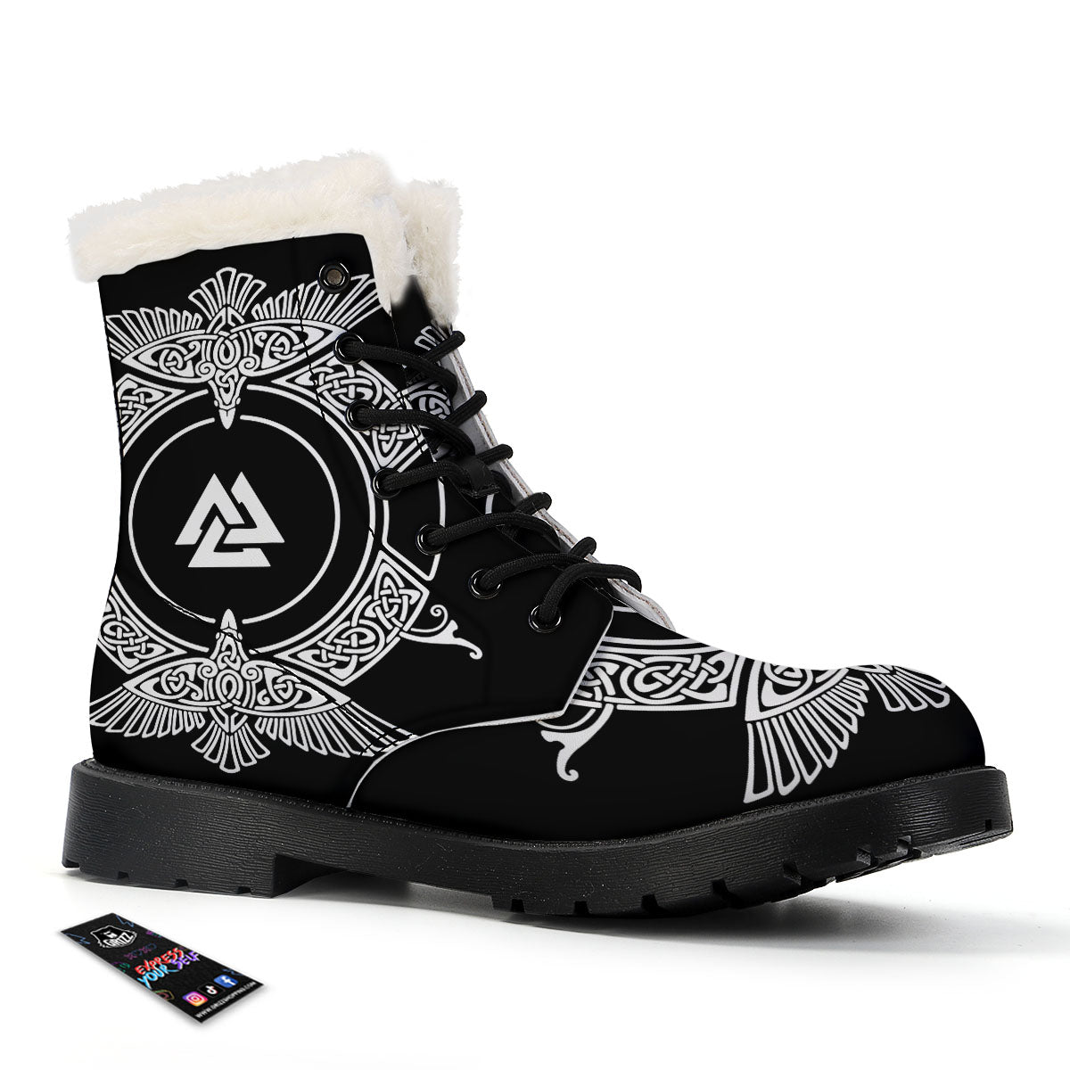 Symbol Viking Valknut Print Winter Boots-grizzshop