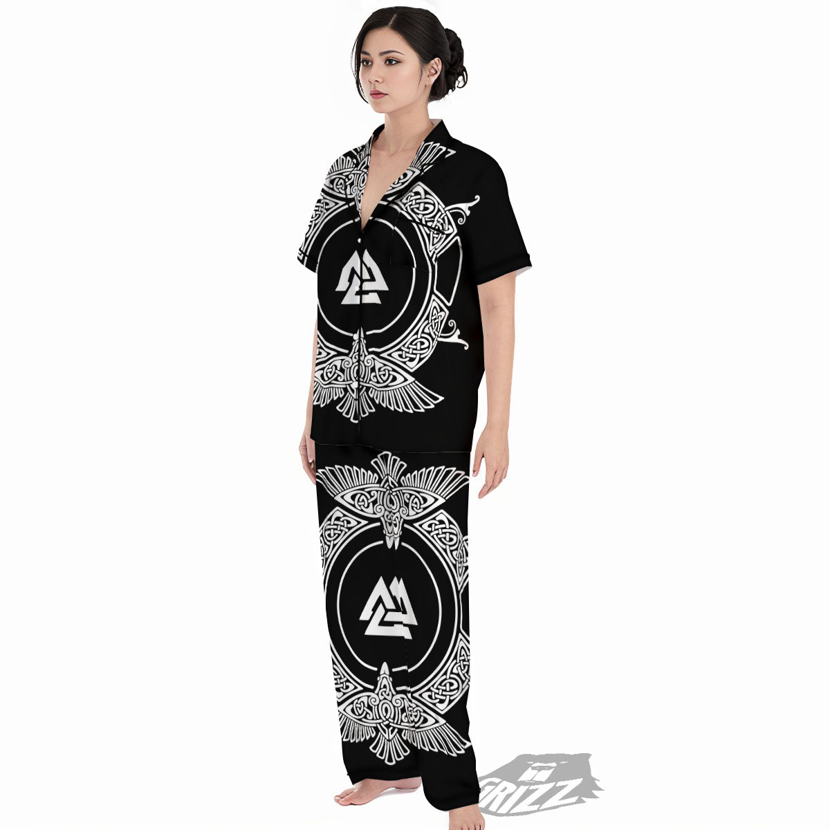 Symbol Viking Valknut Print Women's Pajamas Set-grizzshop
