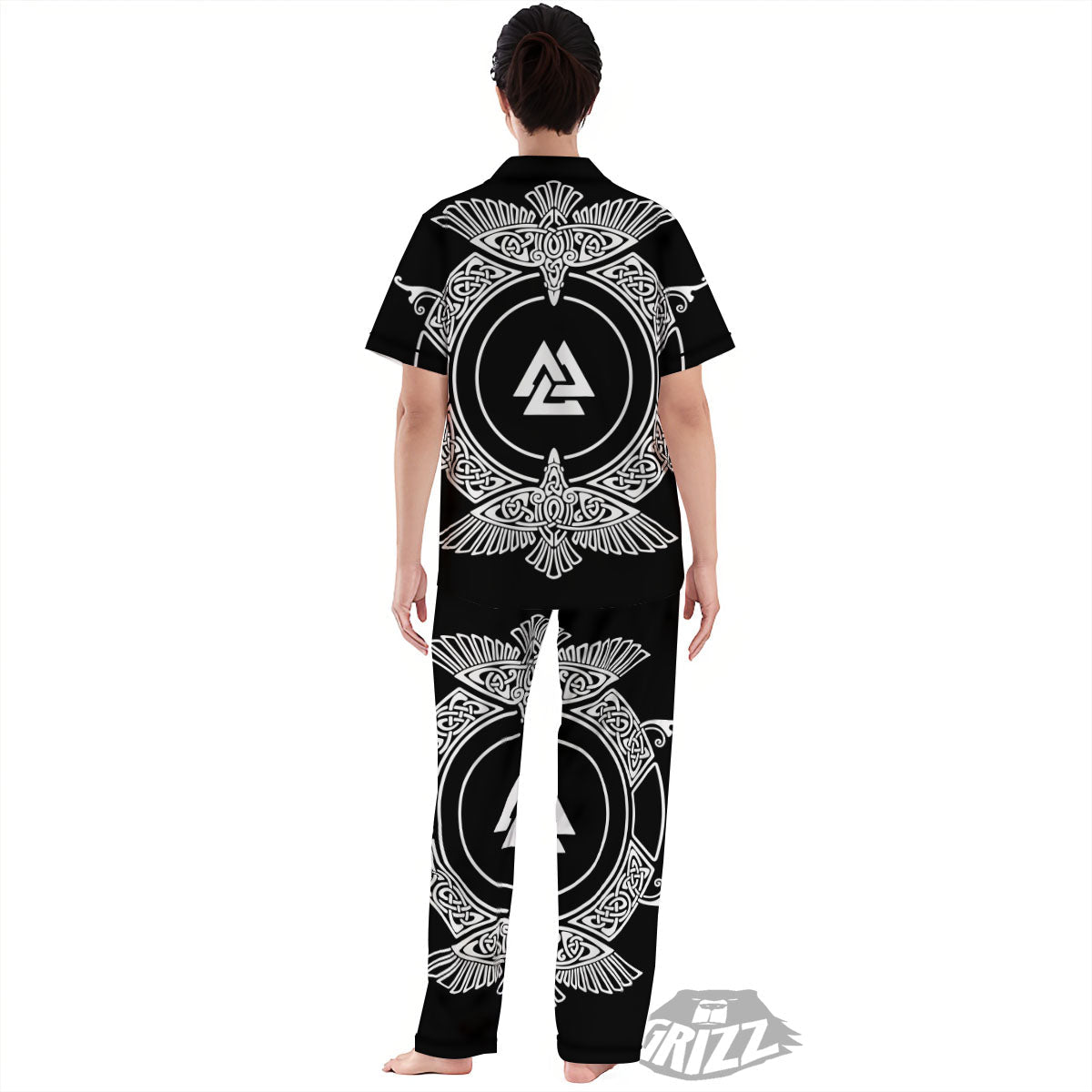 Symbol Viking Valknut Print Women's Pajamas Set-grizzshop