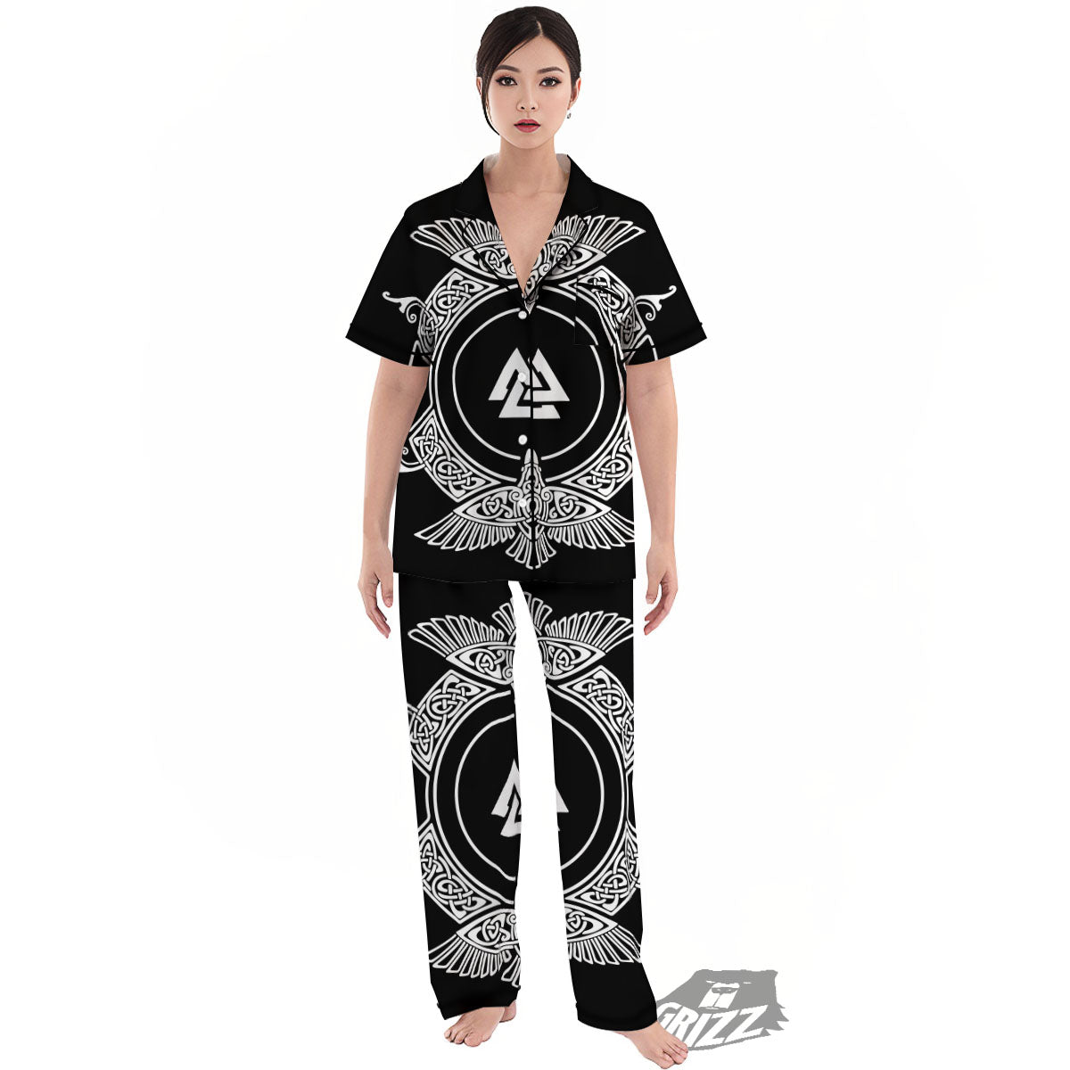 Symbol Viking Valknut Print Women's Pajamas Set-grizzshop