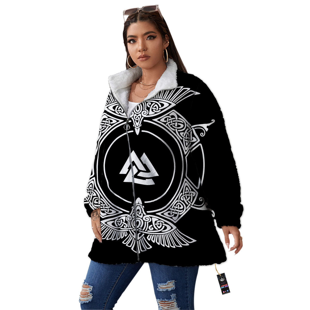 Symbol Viking Valknut Print Women's Sherpa Jacket-grizzshop