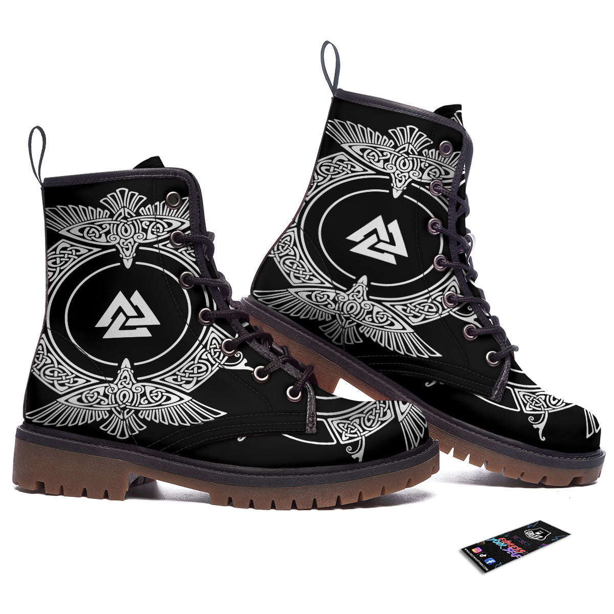 Symbol Viking Valknut Print Work Boots-grizzshop