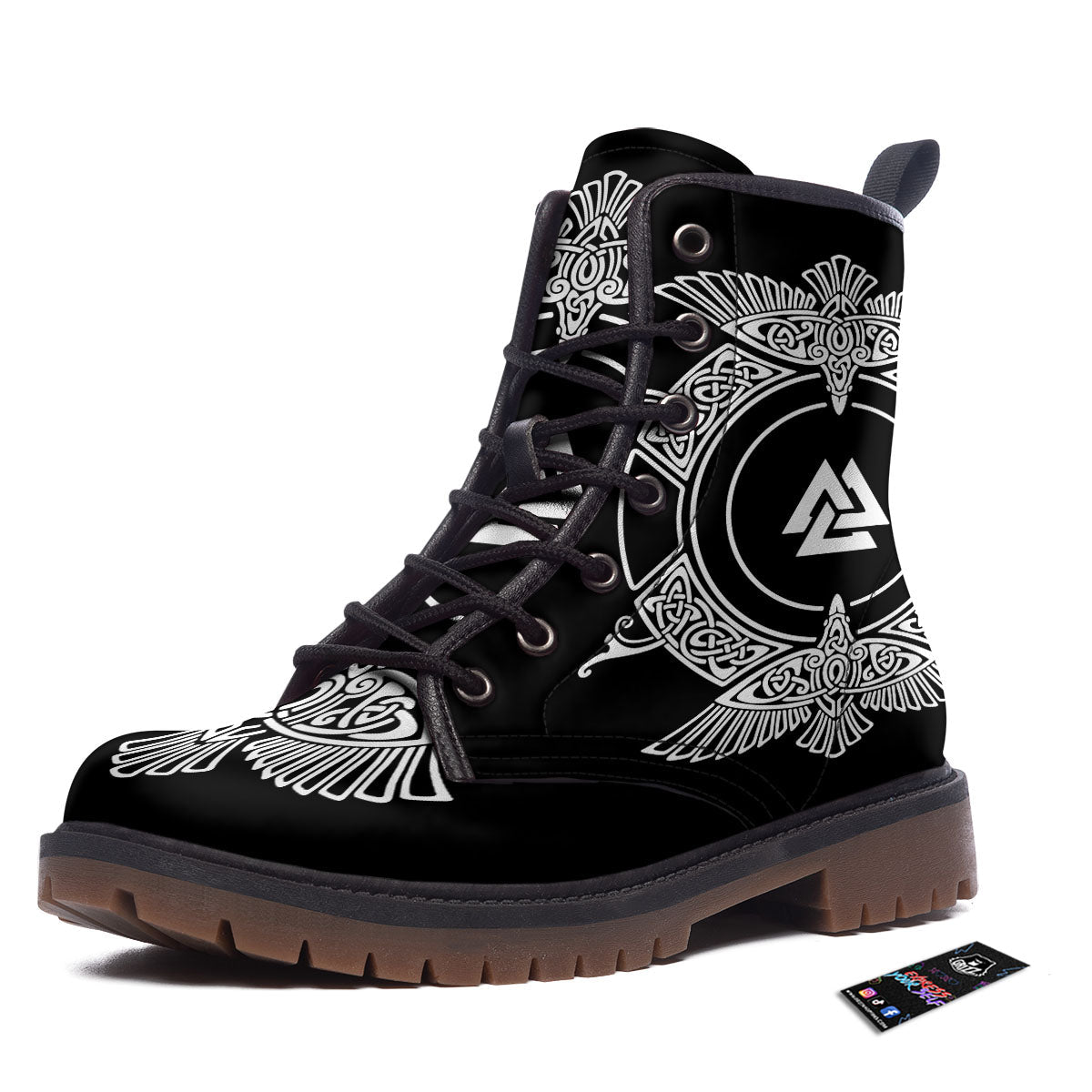Symbol Viking Valknut Print Work Boots-grizzshop