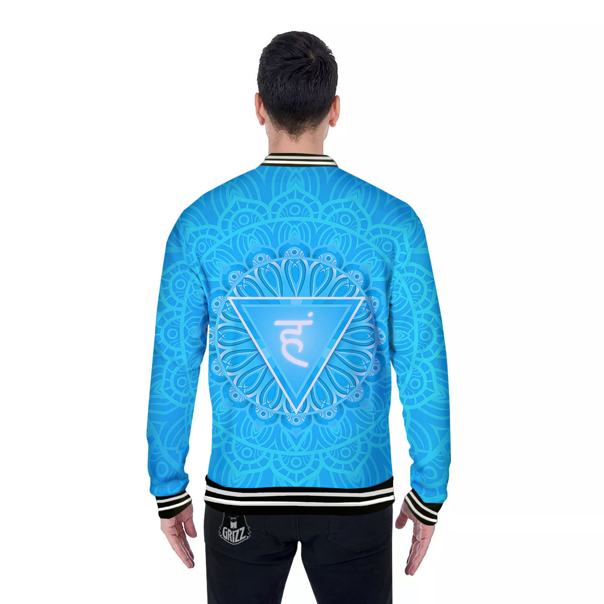 Symbol Vishuddha Chakra Print Baseball Jacket-grizzshop