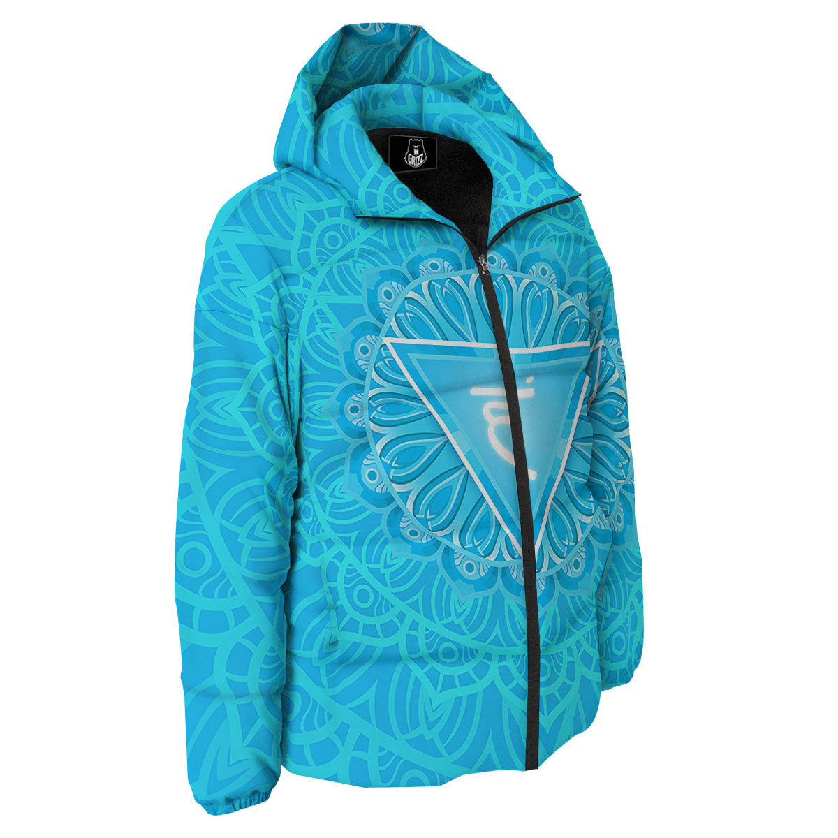 Symbol Vishuddha Chakra Print Down Jacket-grizzshop