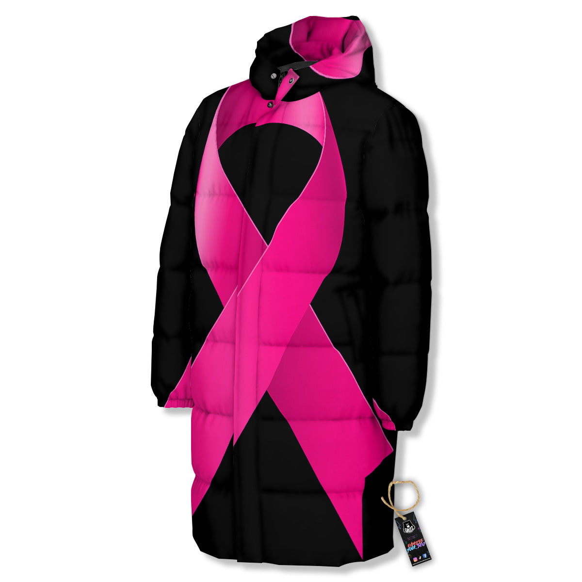 Symbol Breast Cancer Awareness Print Long Down Jacket