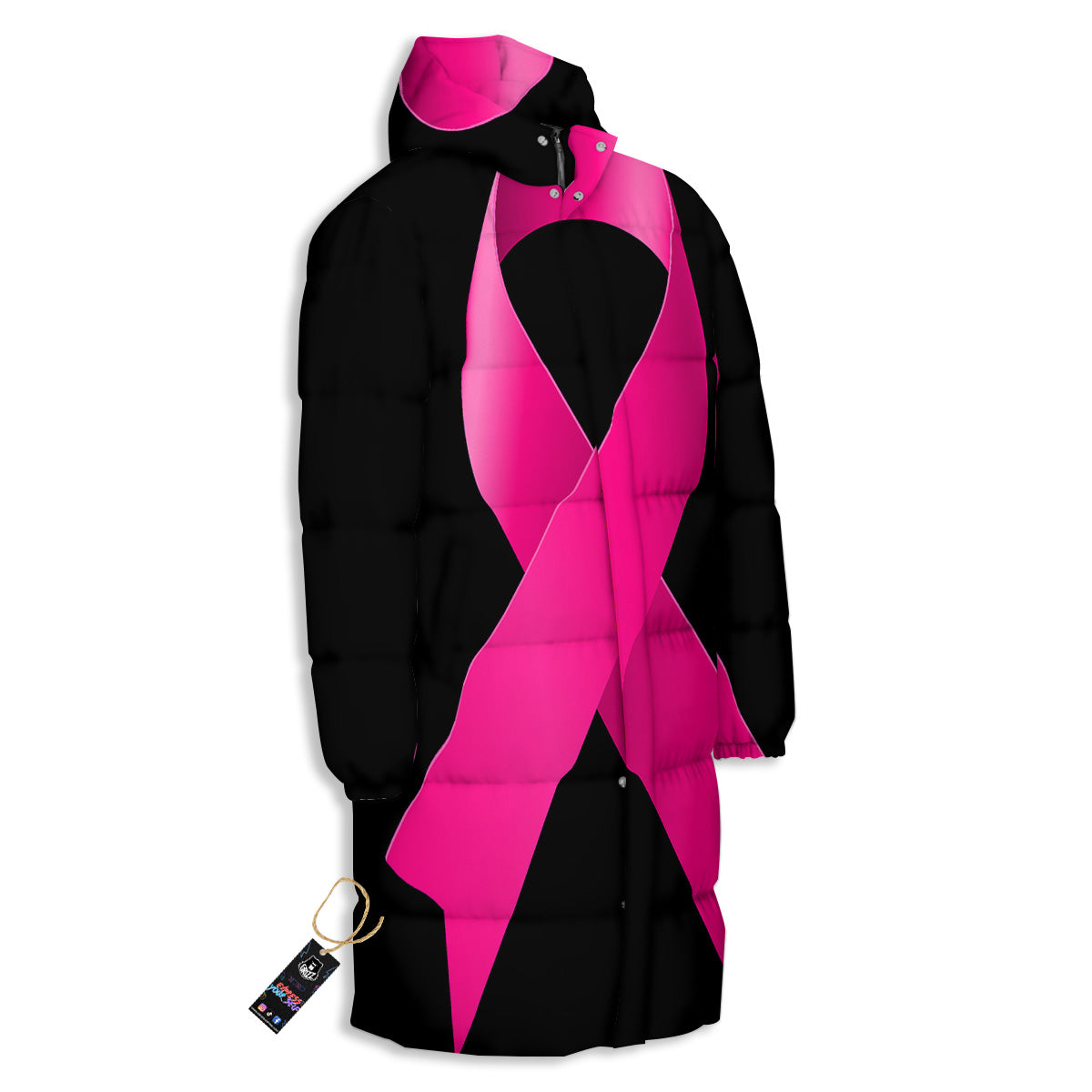 Symbol Breast Cancer Awareness Print Long Down Jacket