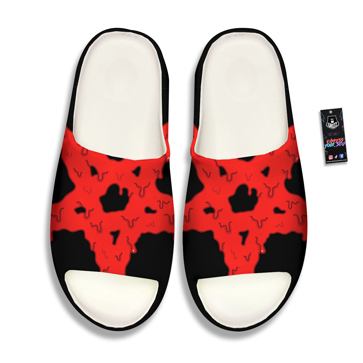 Symbol Red Pentagram Print Sandals-grizzshop