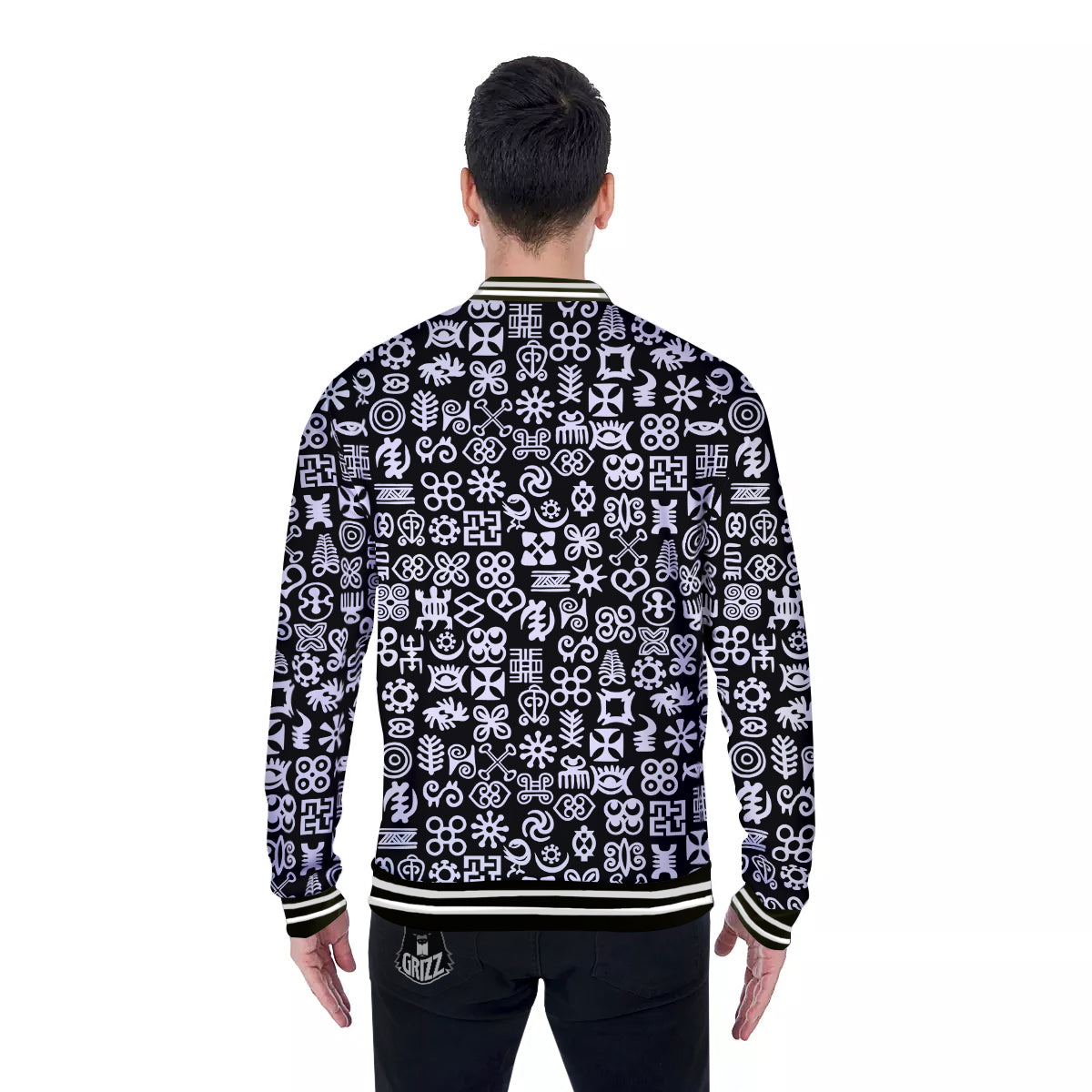 Symbols Black Adinkra Print Pattern Baseball Jacket-grizzshop
