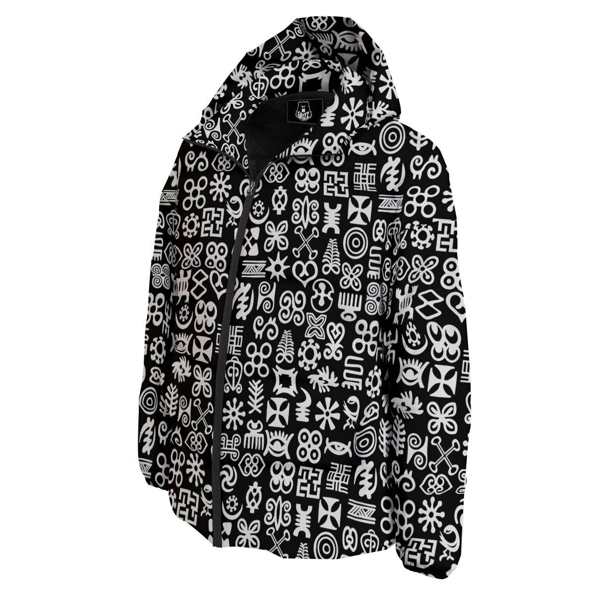 Symbols Black Adinkra Print Pattern Down Jacket-grizzshop