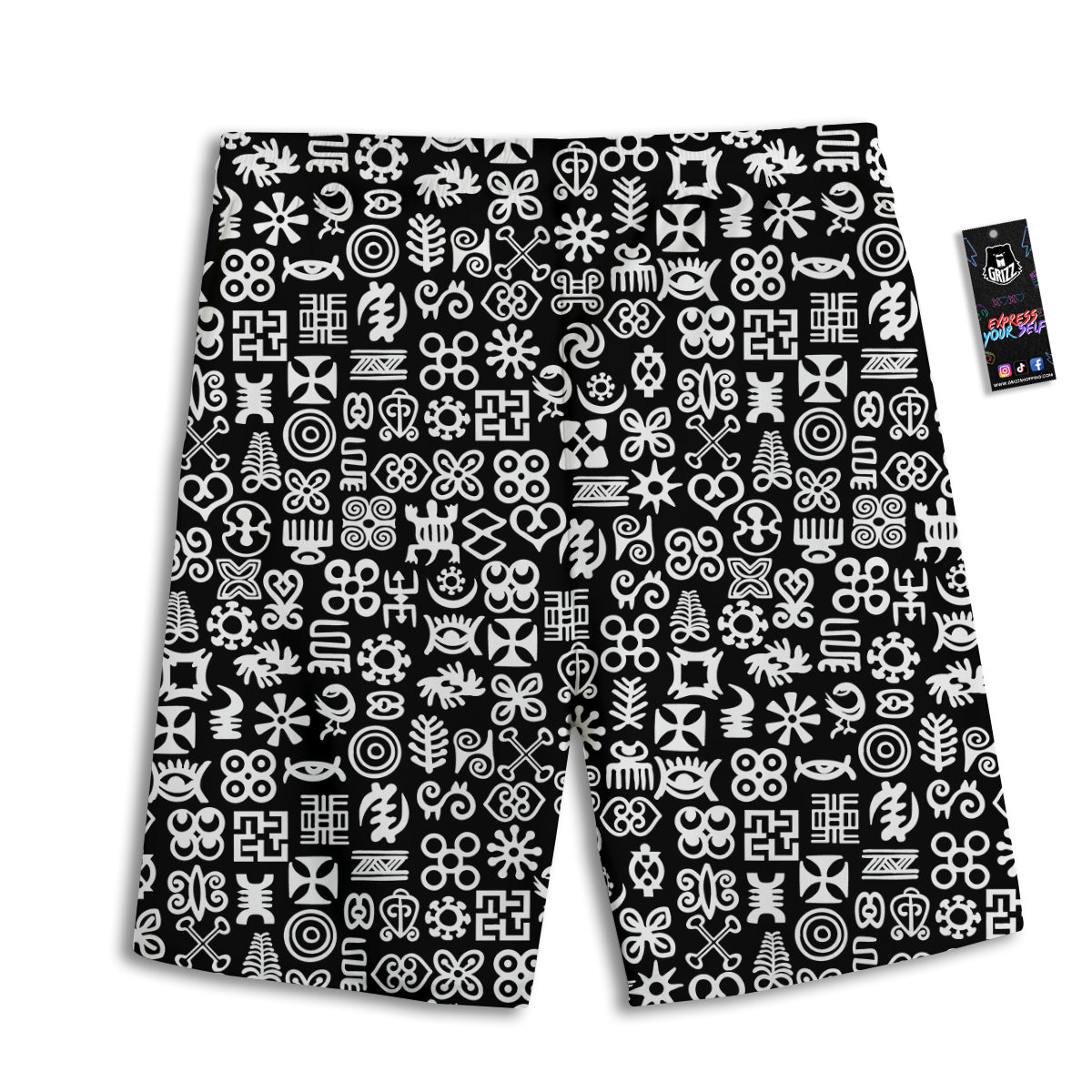 Symbols Black Adinkra Print Pattern Men's Athletic Shorts