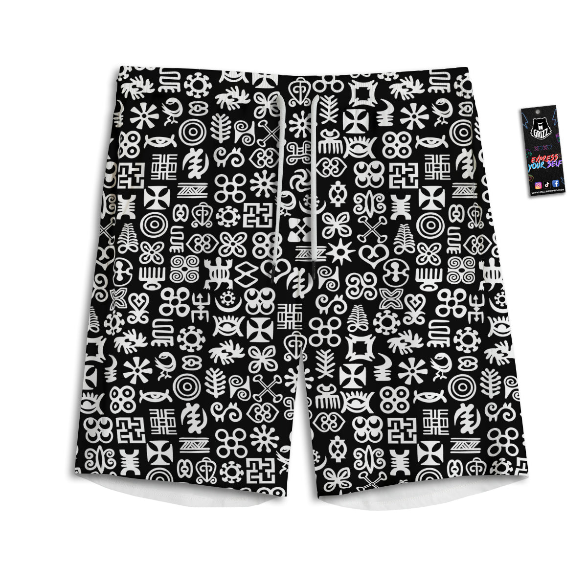 Symbols Black Adinkra Print Pattern Men's Athletic Shorts