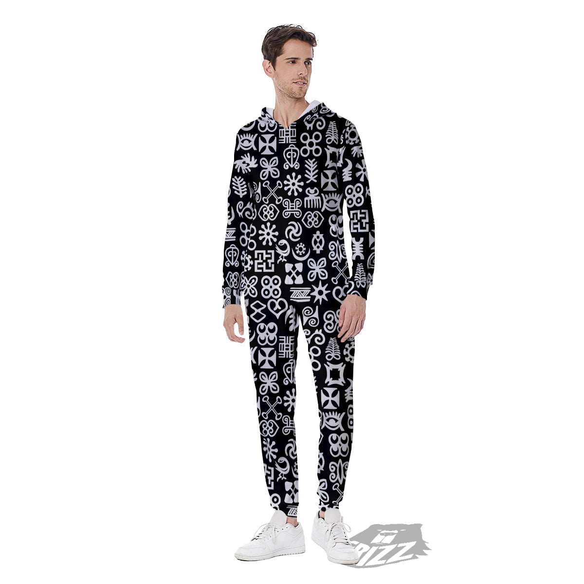 Symbols Black Adinkra Print Pattern Men's Jumpsuit-grizzshop
