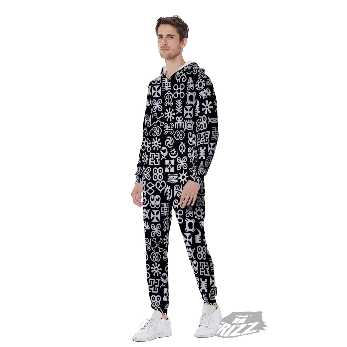 Symbols Black Adinkra Print Pattern Men's Jumpsuit-grizzshop