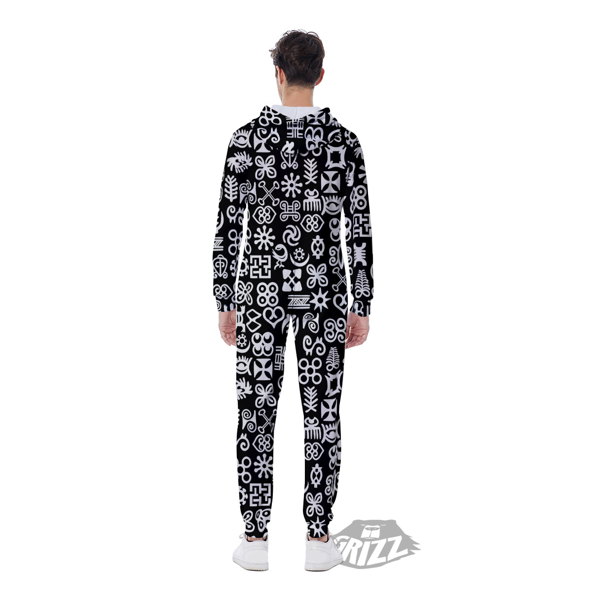 Symbols Black Adinkra Print Pattern Men's Jumpsuit-grizzshop